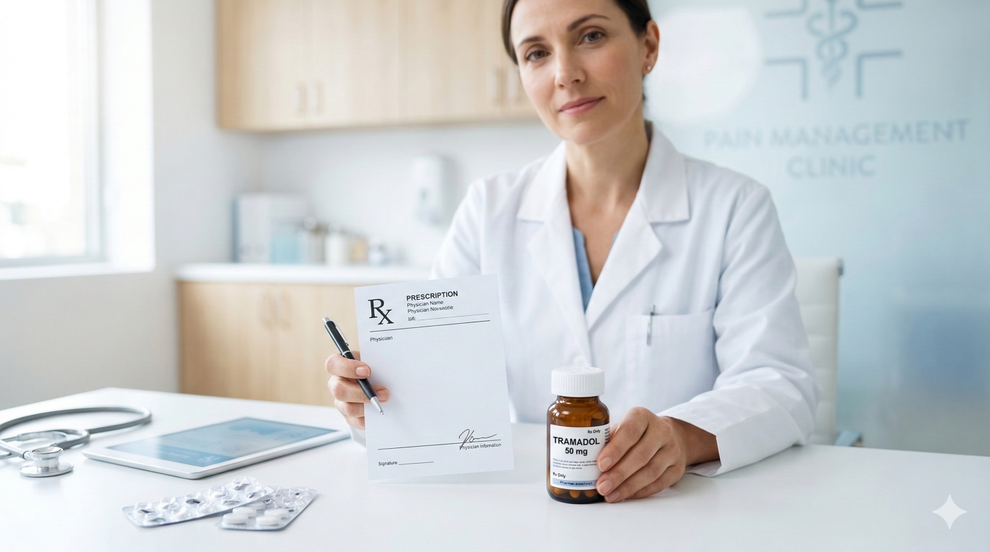 Tramadol pain relief medication prescription healthcare concept
