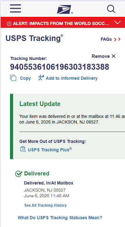Delivery Proof Tracking Screenshot