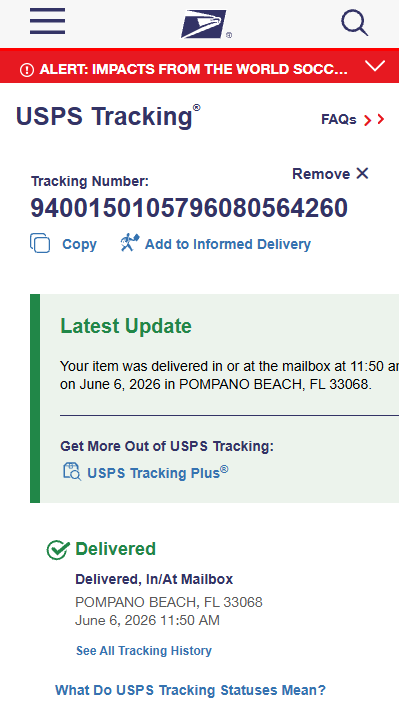 Delivery Proof Tracking Screenshot